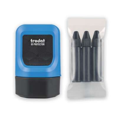 Trodat ID Protector rollerbalpen voor gegevensbescherming - geïntegreerde pakket- en briefopener incl. navulset, afdrukbreedte 25 mm, uniek afdrukpatroon voor permanente dekking, sneldrogend